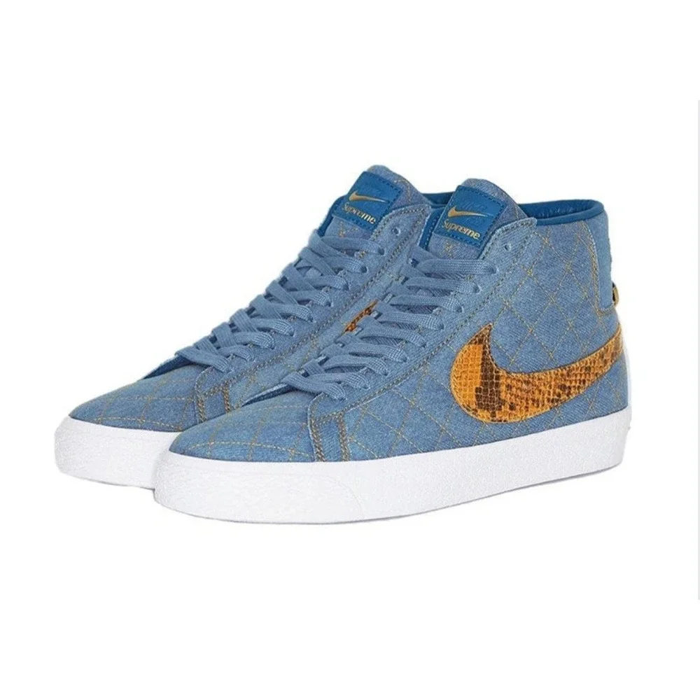 Supreme x Nike SB Zoom Blazer Mid QS Denim Snakeskin Size 8.5 US / UK 7.5 / NIB